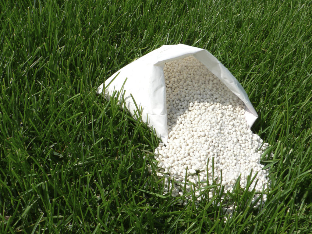 Fertilizer bag on the lawn